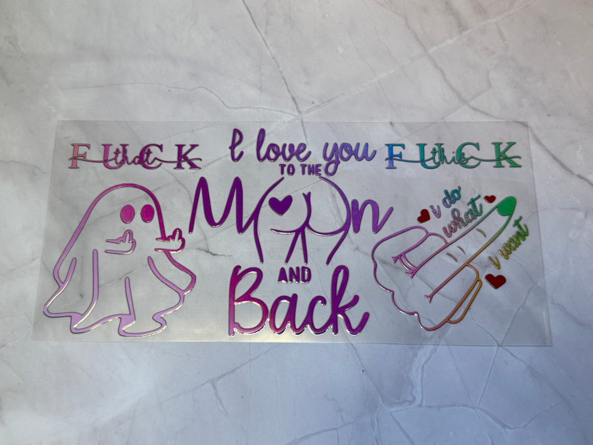uvdtf cup wraps: holographic, teacher, food, motivational, sarcasm, swear words