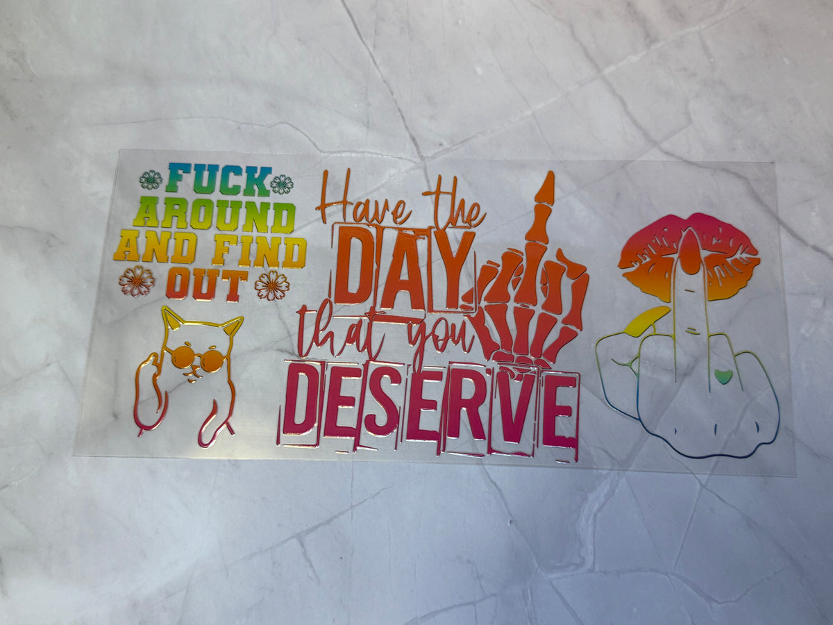 uvdtf cup wraps: holographic, teacher, food, motivational, sarcasm, swear words